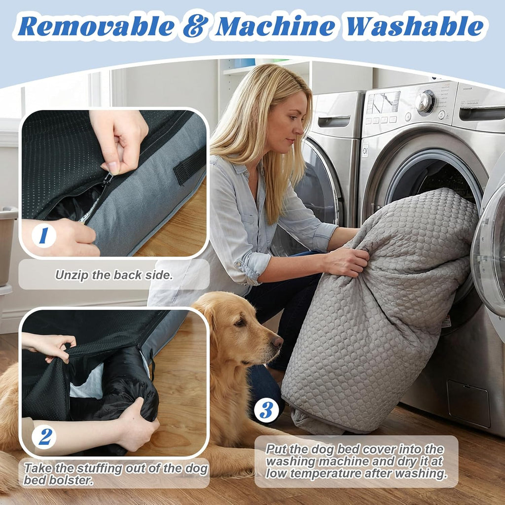 GGIB Cooling Dog Bed Mat with Bolster Pillow Washable Dog Couch Cover Breathable Summer Pet Couch Bed Protector Indoor(Large, Cooling Grey)