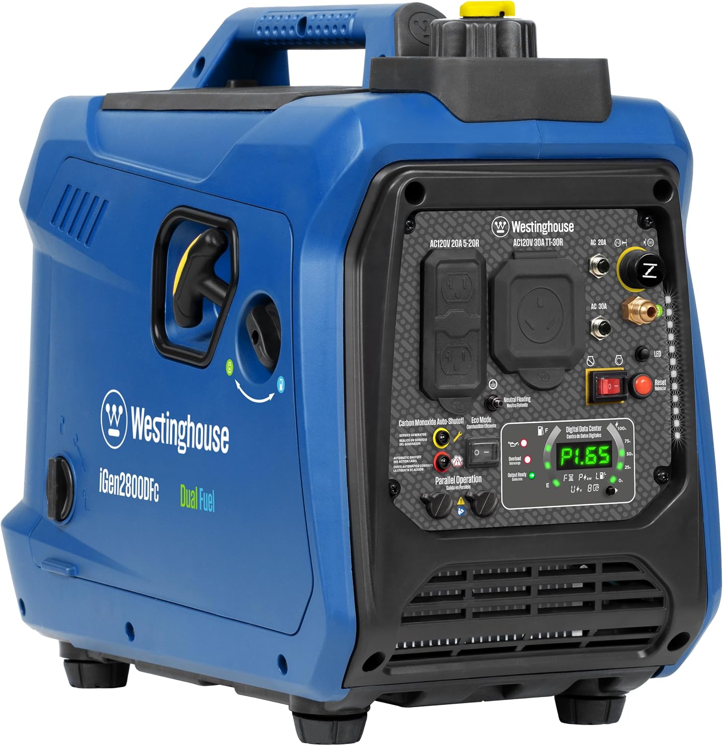 Westinghouse 2800 Peak Watt Super Quiet & Lightweight Dual Fuel Portable Inverter Generator, Gas & Propane Powered, CO Sensor, Parallel Capable, Long Run Time