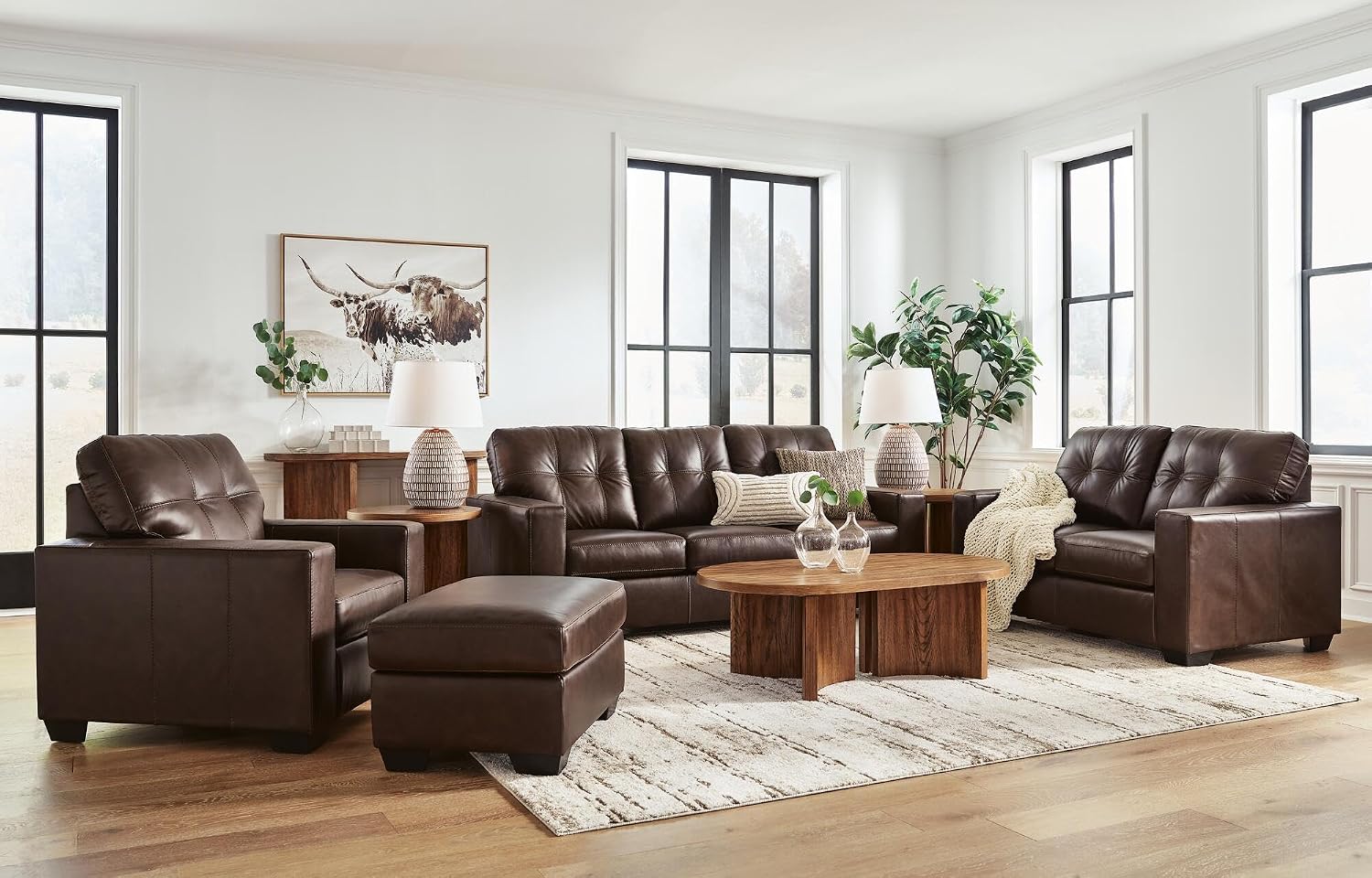 Signature Design by Ashley Santorine Transitional Tufted Leather Match Sofa, Dark Brown