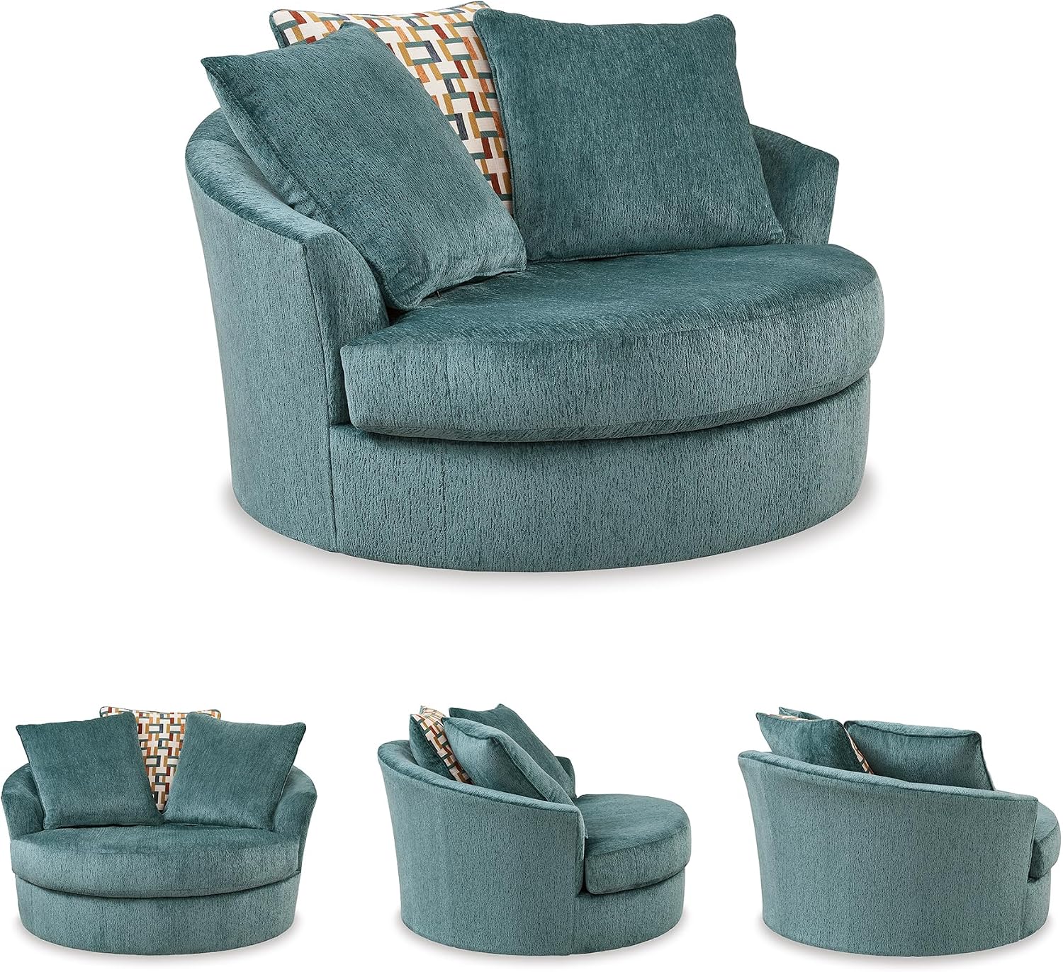 Signature Design by Ashley Laylabrook Scandinavian Upholstered Oversized Swivel Accent Chair with 3 Back Pillows, Green
