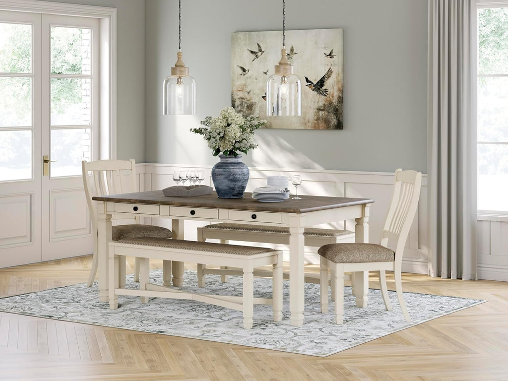 Signature Design by Ashley Bolanburg Dining Table, 2-Tone Farmhouse Style With 6 Built-In Storage Drawers, Wood & Engineered Wood Construction, Seats Up To 6, White/Brown