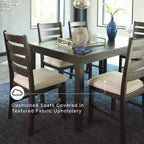 Signature Design by Ashley Rokane 7-Piece Dining Room Table Set with 6 Upholstered Chairs - Brown Wood 20" Rectangular Table & Chair Set for Kitchen Dining Room