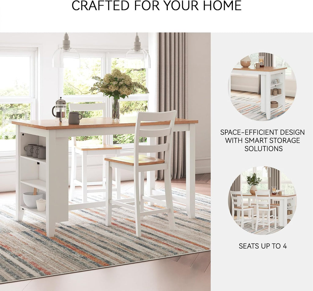 Signature Design by Ashley Gesthaven 60" Counter Height Dining Table with 3 Storage Shelves, Butcher Block Veneer Top, Ideal for Kitchens or Workspaces, White/Natural