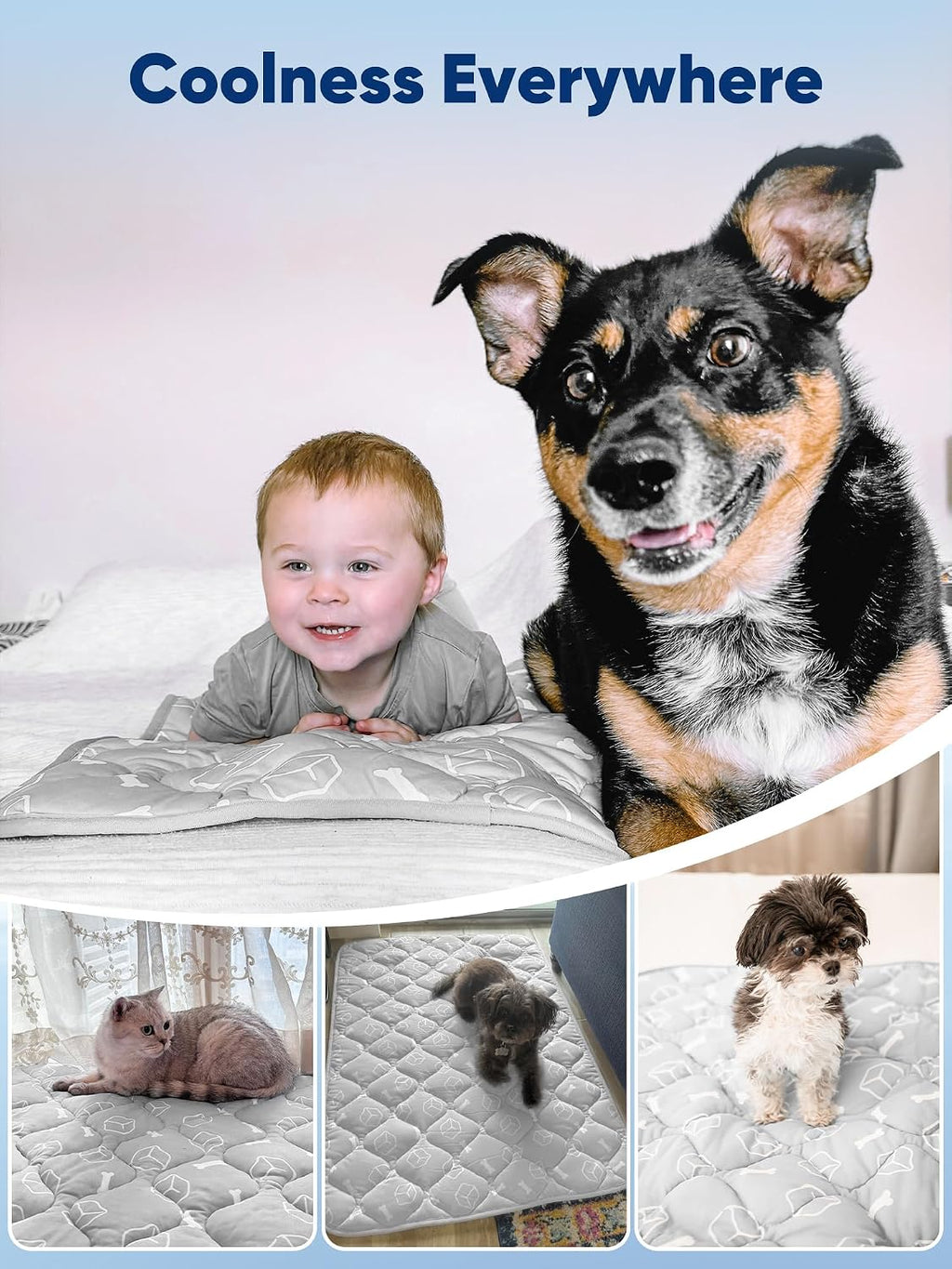 Rywell Dog Cooling Mat 2.0, Elegant Grey, 44"*32" Thick & Durable Cooling Mat for Extra Large Dogs, Extended Cooling with Waterproof & Color-Changing Arc-Chill Fiber (Q-Max>0.5), Ideal for Summer