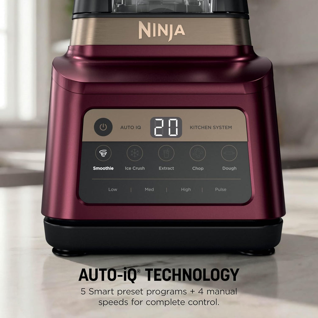 Ninja Professional Plus Kitchen System Premier | 3-in-1 System I Food Processor, Blender, Mixer, Vegetable Chopper | Auto IQ Tech I 1400W | 72oz Pitcher, 64oz Bowl, 2 To-Go Cups | Red | BN801RD1BRN