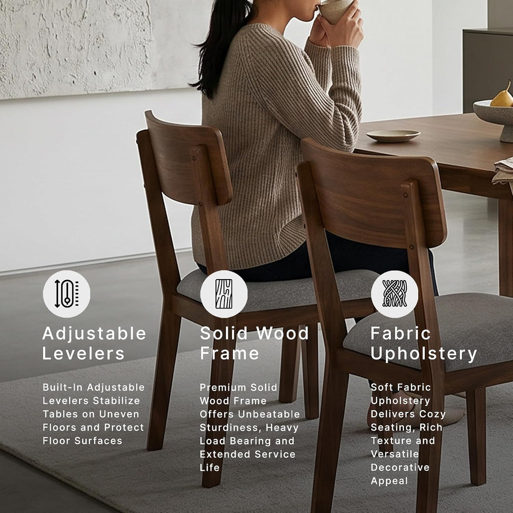 Signature Design by Ashley Allstream Mid-Century Modern Dining Table and Chairs Set with Cushioned Seat, Set of 5, Brown & Gray