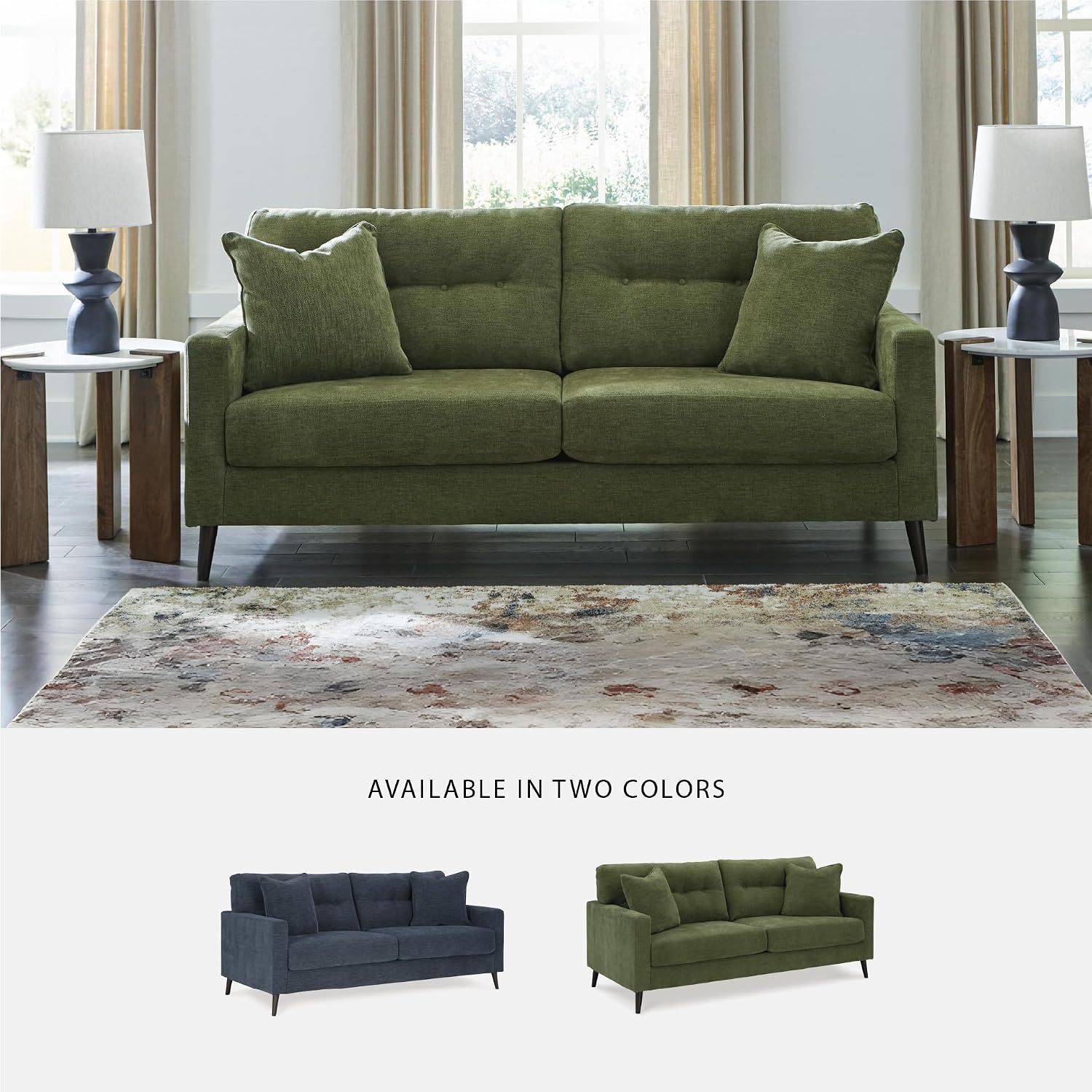 Signature Design by Ashley Bixler Sofa, No Assembly Required, Olive Green Chenille Upholstered 3-Seater Couch, Anti-Sag Platform Foundation, Button-Tufted Back, Living Room Furniture, 79 Inches