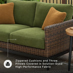 Ashley Horizon Hall Outdoor Loveseat with Cushion, UV-Resistant Nuvella Fabric, Resin Wicker & Aluminum Frame, Ideal for Deck or Lanai Furniture, Brown/Green
