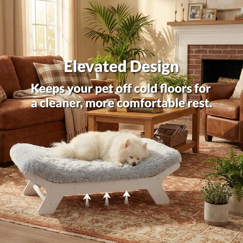 Muihood Elevated Wooden Dog Bed with Foam Mattress, Walnut, X-Large | Raised Dog Bed with Washable Cover, Supportive Foam Mattress, Perfect for X-Large Dogs and Indoor Living