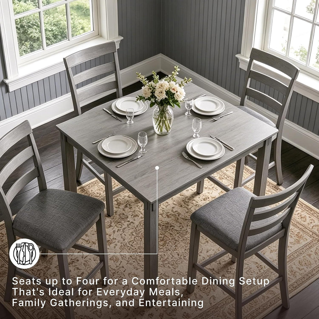 Signature Design by Ashley Bridson 5-Piece Counter Height Dining Table Set, Space-Saving Square Design, Solid Wood, Engineered Wood, and Birch Veneer Construction, Gray