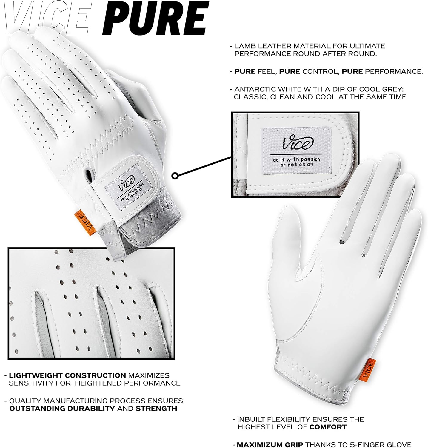 Vice Pure Golf Glove, White