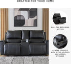 Signature Design by Ashley Glassmere Contemporary Leather Match Reclining Loveseat with Console, 2 Cup Holders and Storage, Black