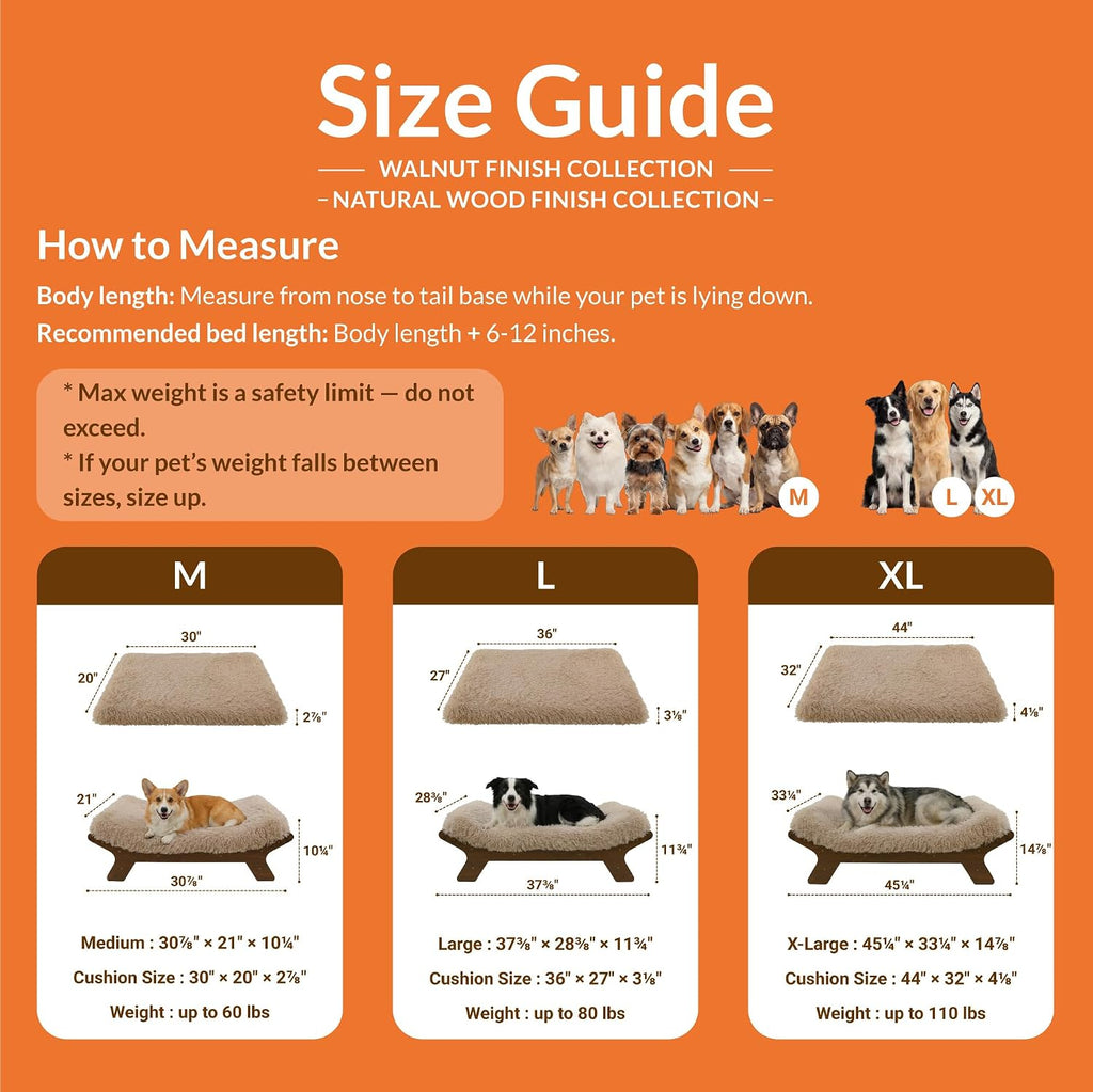 Muihood Elevated Wooden Dog Bed with Foam Mattress, Walnut, X-Large | Raised Dog Bed with Washable Cover, Supportive Foam Mattress, Perfect for X-Large Dogs and Indoor Living