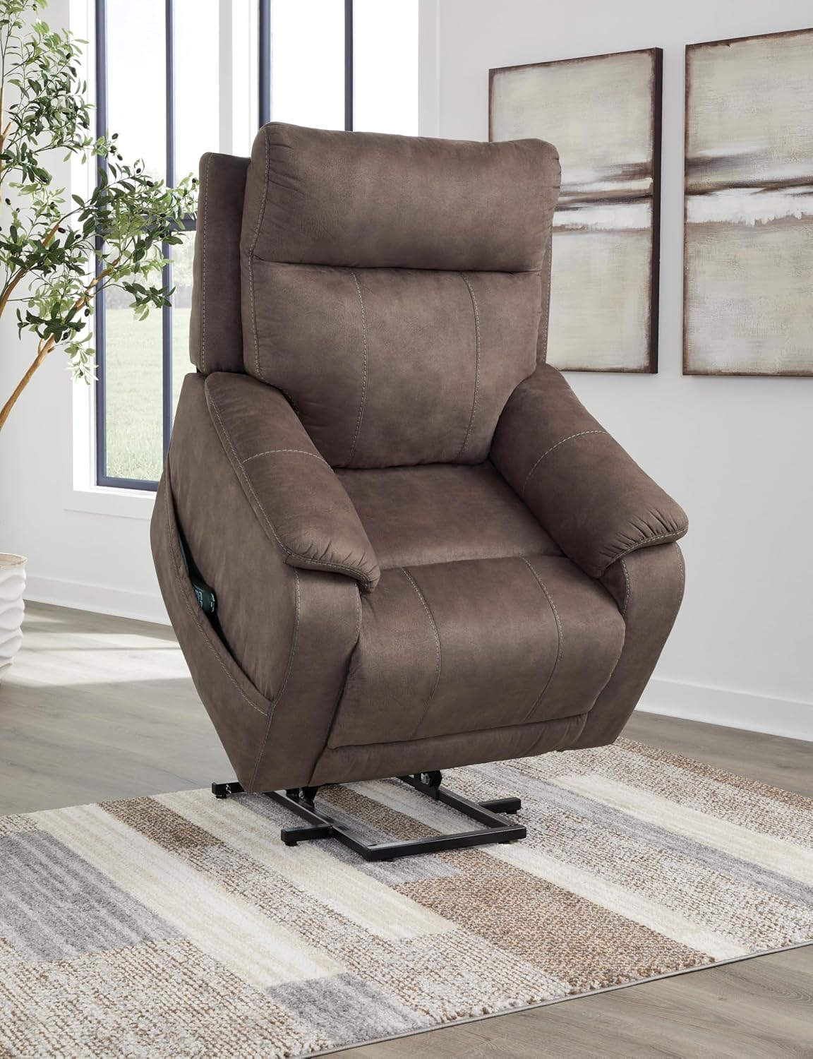 Signature Design by Ashley Crestmeade Modern Dual Motor Power Lift Recliner with Adjustable Backrest, USB Ports, Heat and Massage Function, Dark Brown