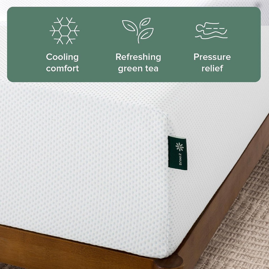 Zinus 12 Inch Green Tea Cooling Memory Foam Mattress [New Version], King, Fiberglass Free, Medium Firmness, Cooling Gel Foam, Certified Safe Foams & Fabric, Mattress in A Box