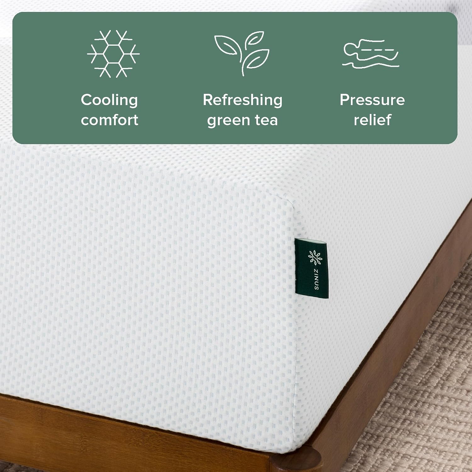 Zinus 12 Inch Green Tea Cooling Memory Foam Mattress [New Version], King, Fiberglass Free, Medium Firmness, Cooling Gel Foam, Certified Safe Foams & Fabric, Mattress in A Box