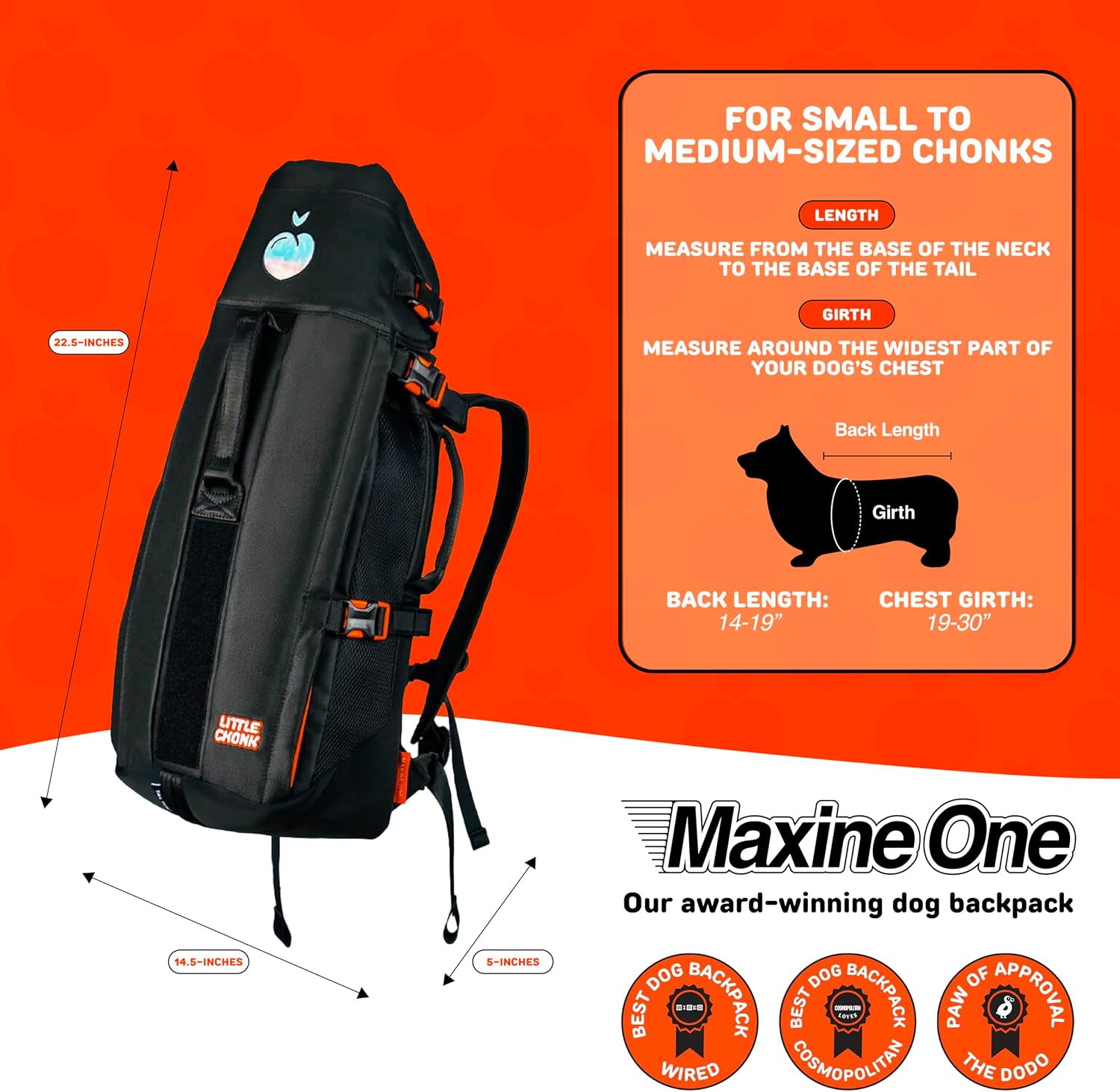 Maxine One Dog Backpack Carrier for Medium Dogs by Little Chonk | Adjustable & Ergonomic Front Facing Dog Carrier Backpack | Built to be Safer | Pet Backpack Carrier Featured in Wired Magazine - Black