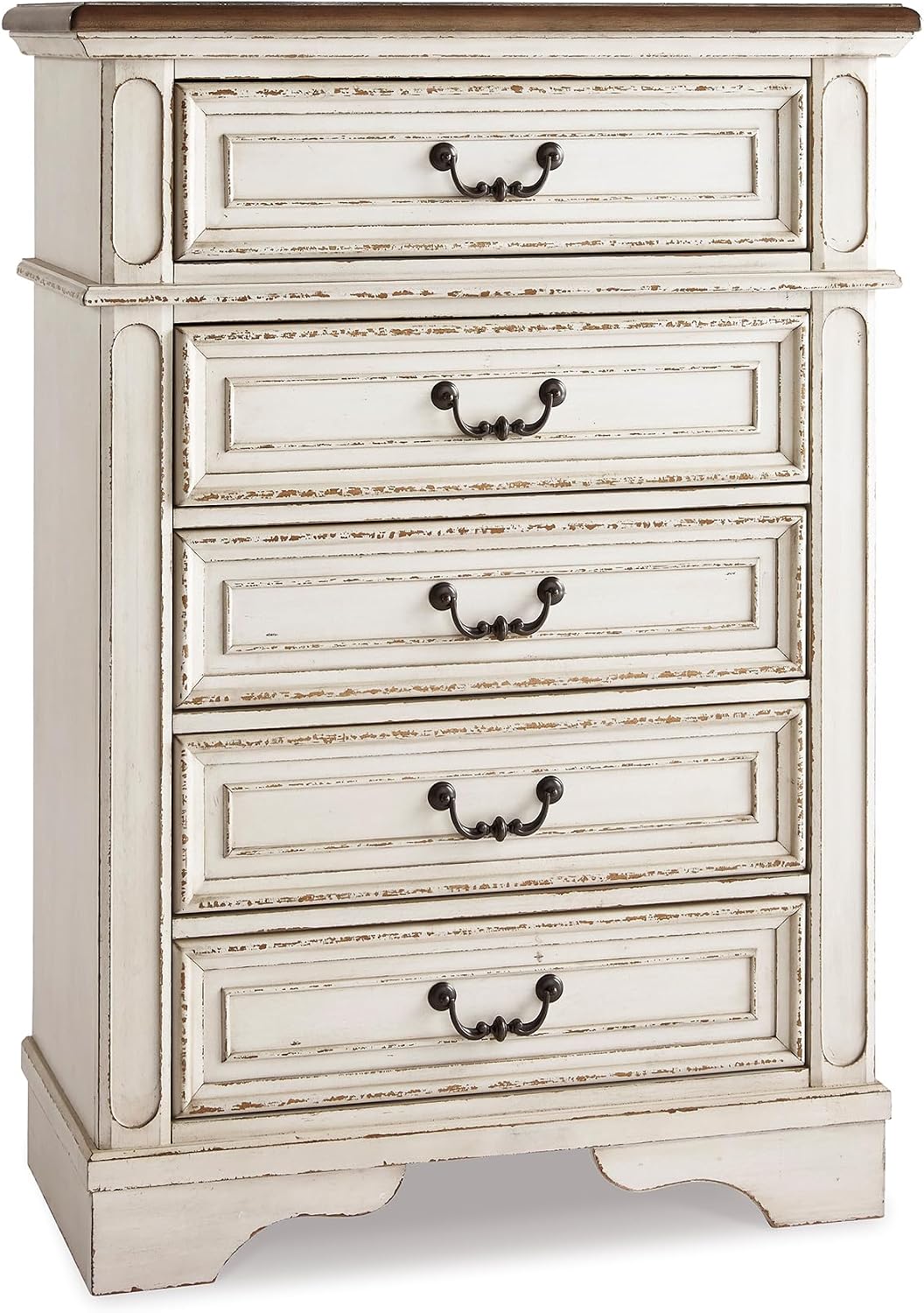 Signature Design by Ashley Realyn Chest Of Drawers, Traditional Cottage Dresser With Two‑Tone Finish, Wood Construction With Storage Drawers For Bedroom Organization, White