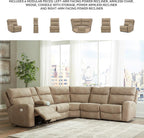 Signature Design by Ashley Next-Gen DuraPella 6-Piece Power Reclining Sectional, Zero Gravity Comfort and Adjustable Headrests, L-Shaped Faux Leather Modular Design for Living Rooms, Sand, 132" W