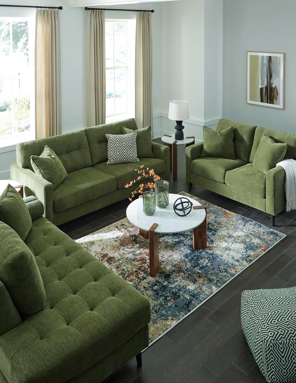 Signature Design by Ashley Bixler Sofa, No Assembly Required, Olive Green Chenille Upholstered 3-Seater Couch, Anti-Sag Platform Foundation, Button-Tufted Back, Living Room Furniture, 79 Inches