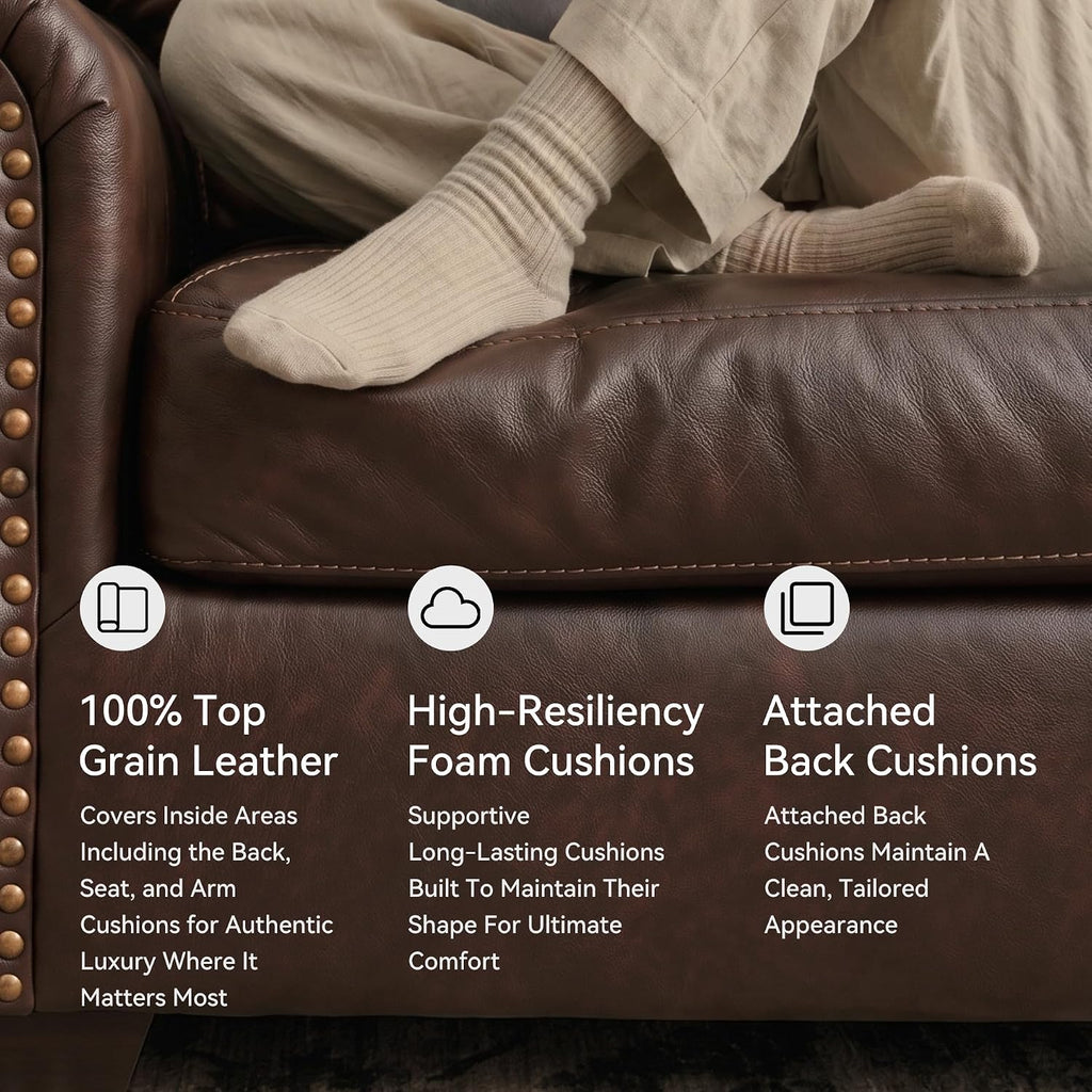 Signature Design by Ashley Colleton 92-Inch Classic Sofa, Dark Brown Leather Match, No Assembly Required, Durable Reinforced Frame, Couch for Living Room