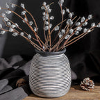 Ceramic Rustic Vase,7.48" Flowers Pottery Vases Home Decor Round Wide-Mouth Farmhouse Decorative Vase for Flowers Pampas for Table Living Room Entryway Mantel Shelf Kitchen Bathroom Bedroom
