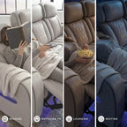 Signature Design by Ashley Boyington Contemporary Leather Match Power Reclining Sofa with USB Charging Ports, LED Lights and Adjustable Headrest, Light Gray