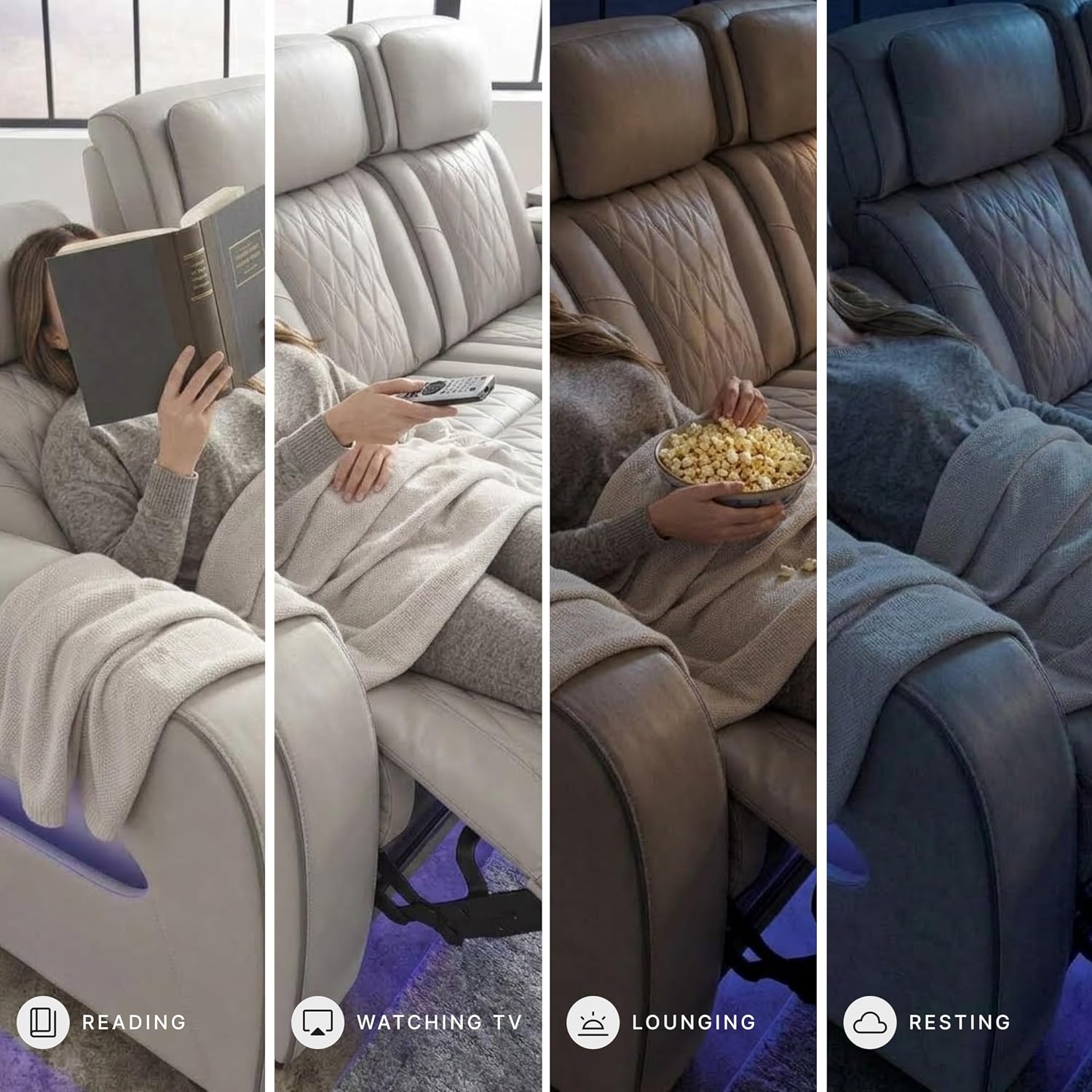 Signature Design by Ashley Boyington Contemporary Leather Match Power Reclining Sofa with USB Charging Ports, LED Lights and Adjustable Headrest, Light Gray