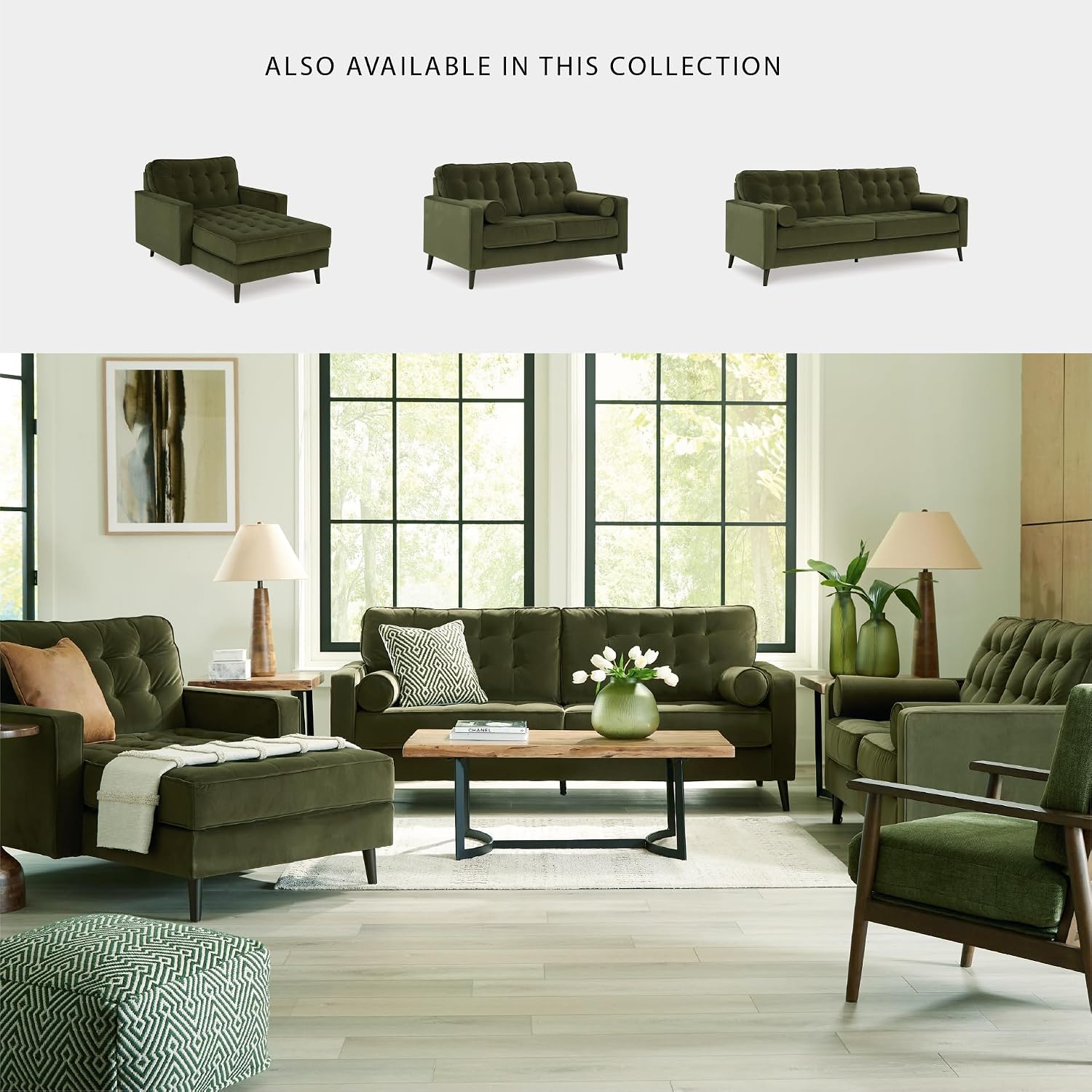 Signature Design by Ashley Reveon Lakes Contemporary Loveseat with Tufted Cushion and Removable Cushion, Green