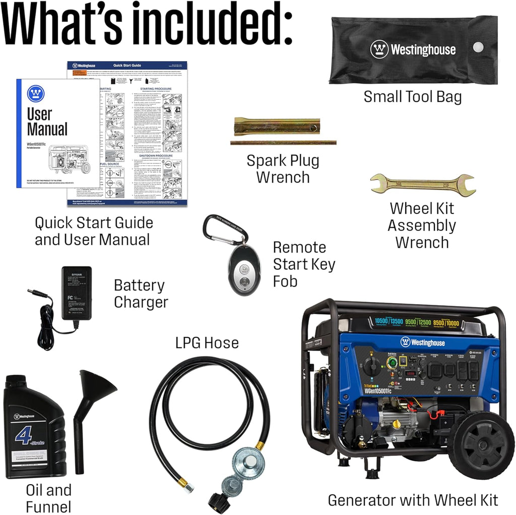 Westinghouse 13500 Peak Watt Tri-Fuel Home Backup Portable Generator, Remote Electric Start, Transfer Switch Ready, Gas, Propane, and Natural Gas Powered