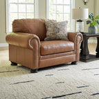Signature Design by Ashley Carianna Oversized Chair, Fully Assembled Extra Wide Seating, Caramel Combination of Leather and Faux Leather, Traditional Accent Armchair, 54" W