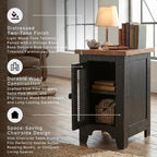 Signature Design by Ashley Valebeck Chairside End Table, Small Side Table with Storage Cabinet for Living Room Decor, Pine Veneers, Pine Wood, and Engineered Wood, Distressed Black/Brown