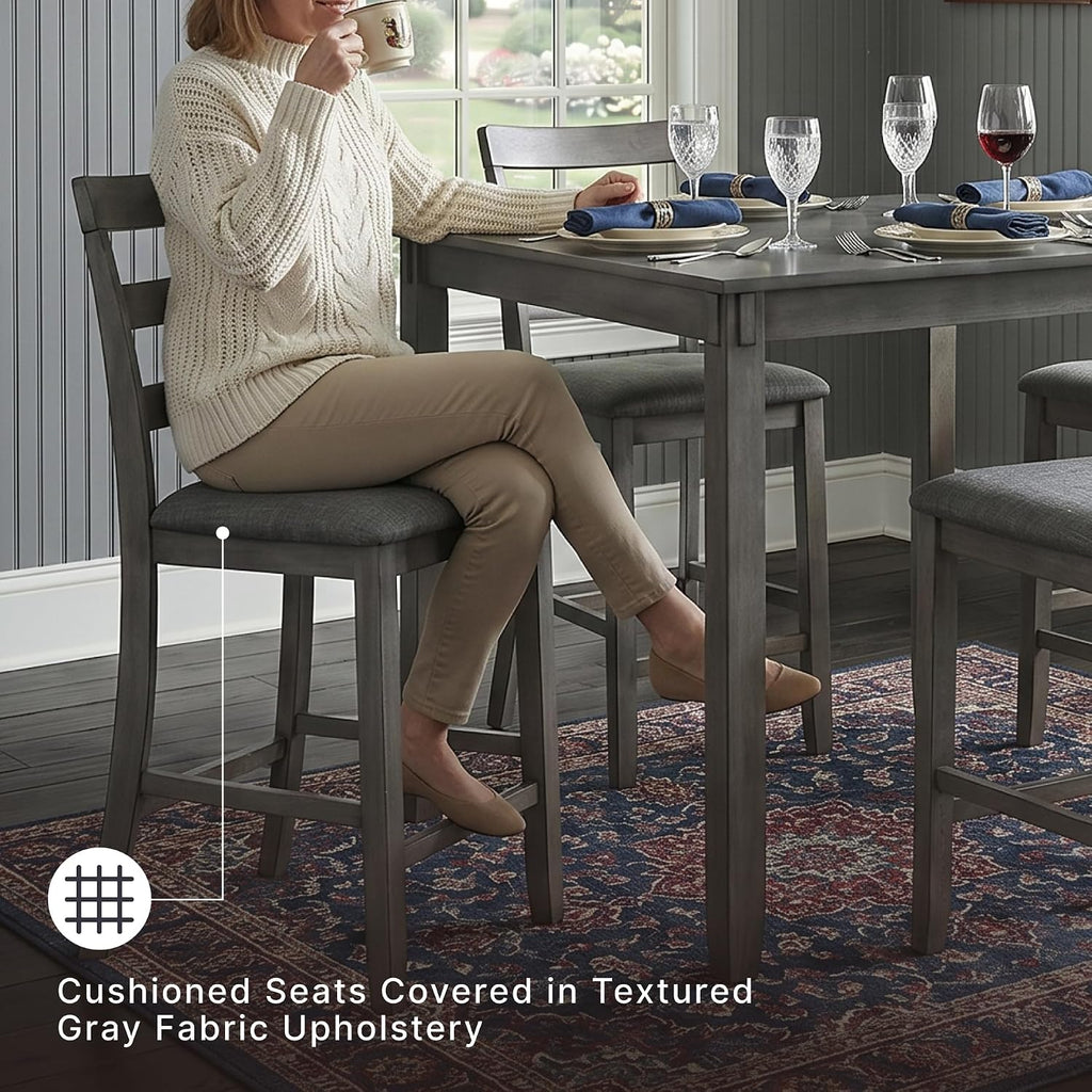 Signature Design by Ashley Bridson 5-Piece Counter Height Dining Table Set, Space-Saving Square Design, Solid Wood, Engineered Wood, and Birch Veneer Construction, Gray