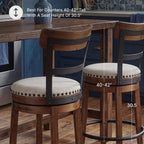Signature Design by Ashley Valebeck Bar Stool, Rustic Industrial Swivel Barstool With Cushioned Upholstery, Wood & Metal Construction, Kitchen Island Seating, Counter Height, Black