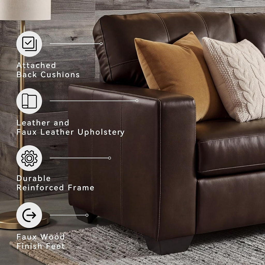 Signature Design by Ashley Santorine Transitional Tufted Leather Match Sofa, Dark Brown