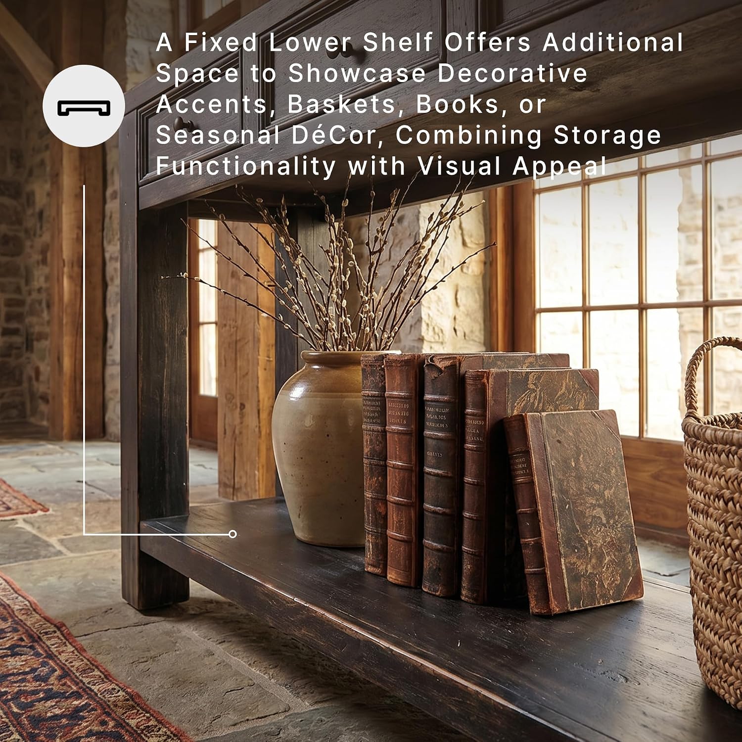 Signature Design by Ashley Gavelston Sofa Table, Couch Table with Drawers & Shelf, Hand-Finished Wood Console for Living Room or Entryway, Weathered Black