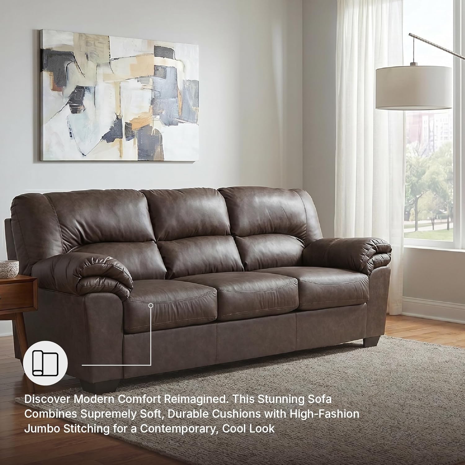 Signature Design by Ashley WalkerPoint Contemporary Sofa with Removable Cushion, Dark Brown