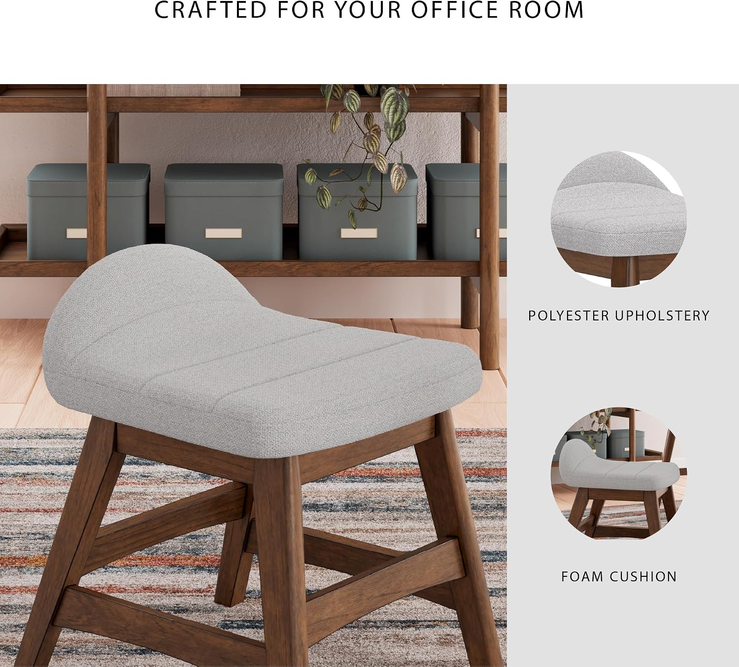 Signature Design by Ashley Lyncott Casual Upholstered Armless Home Office Desk Chair with Backless Design, Light Gray & Light Brown