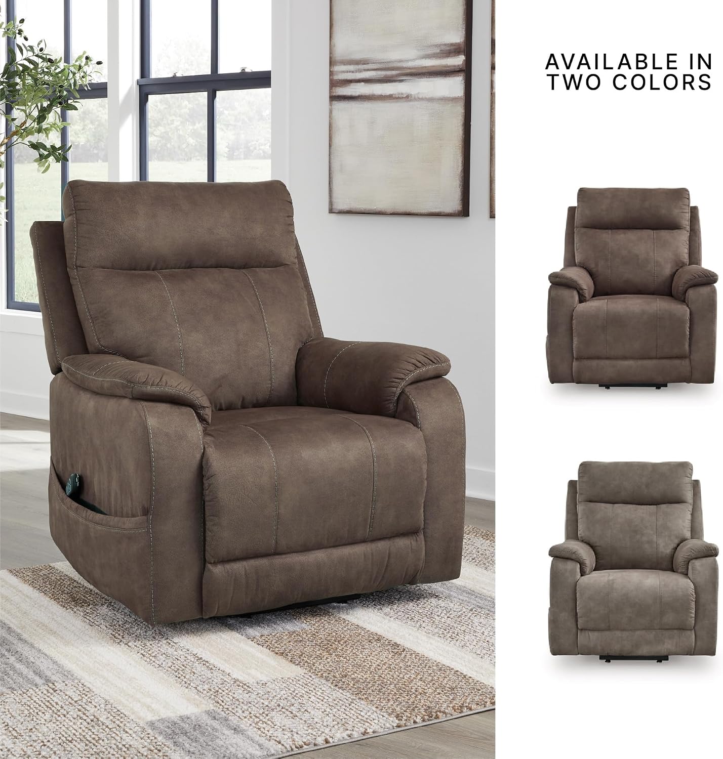Signature Design by Ashley Crestmeade Modern Dual Motor Power Lift Recliner with Adjustable Backrest, USB Ports, Heat and Massage Function, Dark Brown