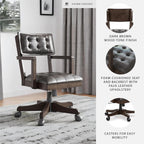 Signature Design by Ashley Breckington Contemporary Faux Leather Tufted Home Office Desk Chair with Adjustable Height and Casters, Solid Wood, 28.75" W x 28.75" D x 38" H, Dark Brown