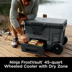 Ninja | Cooler | FrostVault 45QT Cooler with Wheels | Insulated with Temp Dry Storage Drawer | Keeps Ice Cold for Days | for the Beach, Camping, Picnics & More | Grey | FB245CG