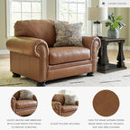 Signature Design by Ashley Carianna Oversized Chair, Fully Assembled Extra Wide Seating, Caramel Combination of Leather and Faux Leather, Traditional Accent Armchair, 54" W