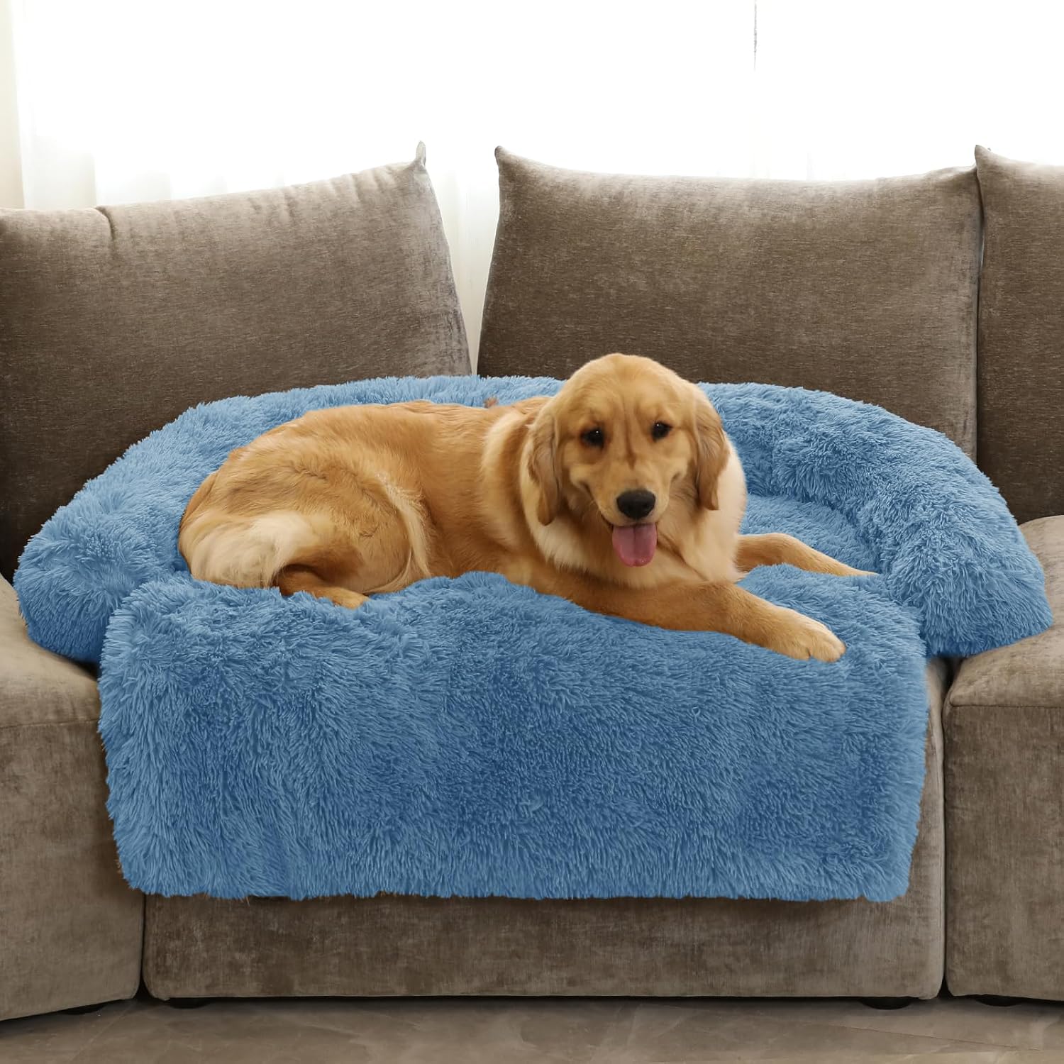 GGIB Cooling Dog Bed Mat with Bolster Pillow Washable Dog Couch Cover Breathable Summer Pet Couch Bed Protector Indoor(Large, Cooling Grey)
