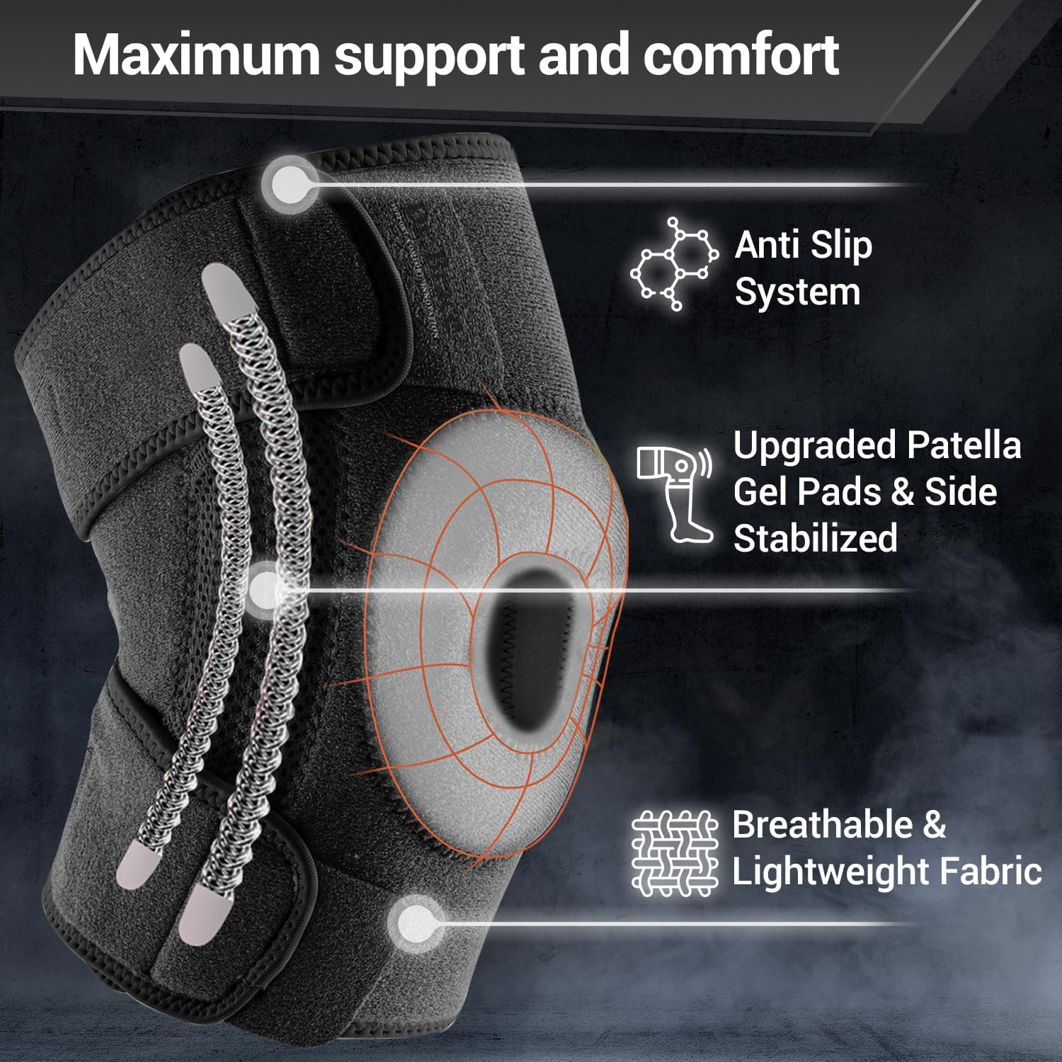 DR. BRACE ELITE Knee Brace with Side Stabilizers & Patella Gel Pads for Maximum Knee Pain Support and fast recovery for men and women-Please Check How To Size Video (Pluto, Large)