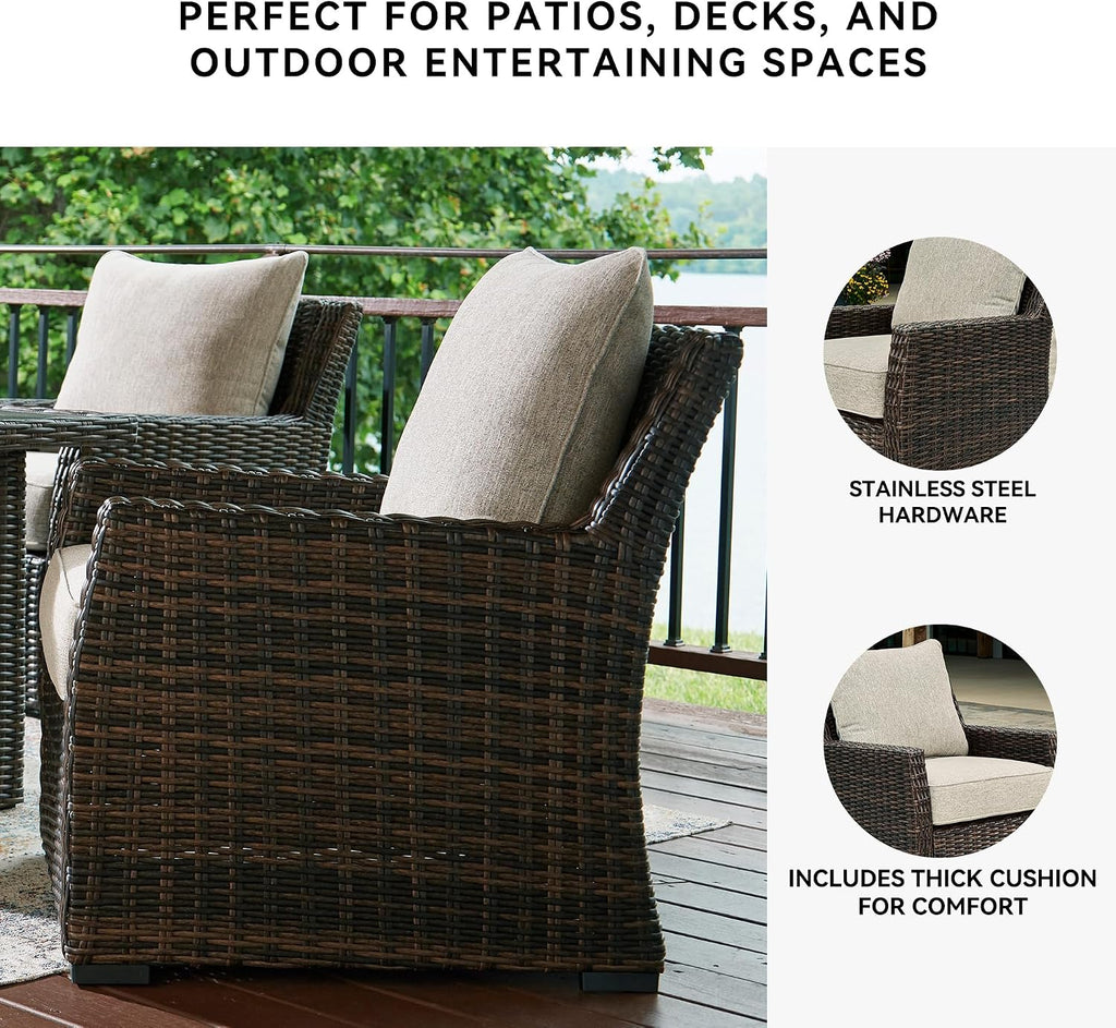Signature Design by Ashley Brook Ranch Casual Nuvella Weather Resistant Fabric Outdoor Lounge Chair with Cushion, Dark Brown & Beige