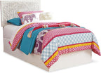 Signature Design by Ashley Paxberry Twin Headboard, Whitewash Carved Medallion Panel, Engineered Wood, Adjustable Height for Girls Youth Bedroom