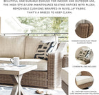 Signature Design by Ashley Beachcroft Outdoor Loveseat with High-Performance Nuvella Cushions, Resin Wicker on Rust-Resistant Aluminum Frame for Patio Seating, Beige