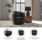 Signature Design by Ashley Kierreys Modern Top Grain Leather Upholstered Swivel Chair with Barrel Back, Black