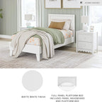 Signature Design by Ashley Hallityn Twin Panel Platform Bed, Casual Scalloped Bed Frame, Engineered Wood, for Kids and Youth Bedrooms, Matte White