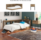 Signature Design by Ashley Deanlow Bookcase Storage Bed, Replicated Walnut Wood-Look Platform, Mid-Century Modern Casual Style, Integrated Bookshelf Side Rails, Honey Brown, Twin